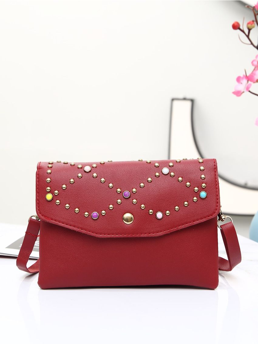 Studded Decor Flap Square Bag