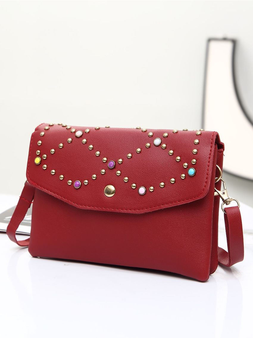 Studded Decor Flap Square Bag