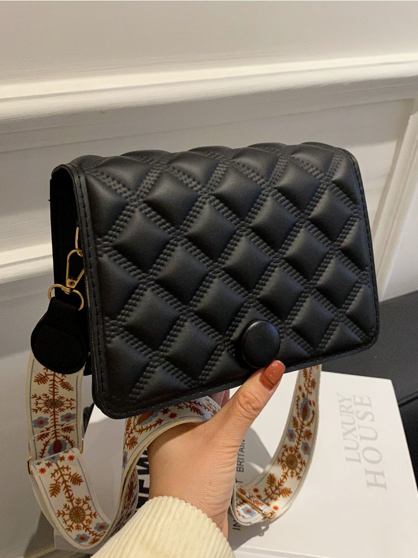 Mini Geometric Pattern Flap Square Bag