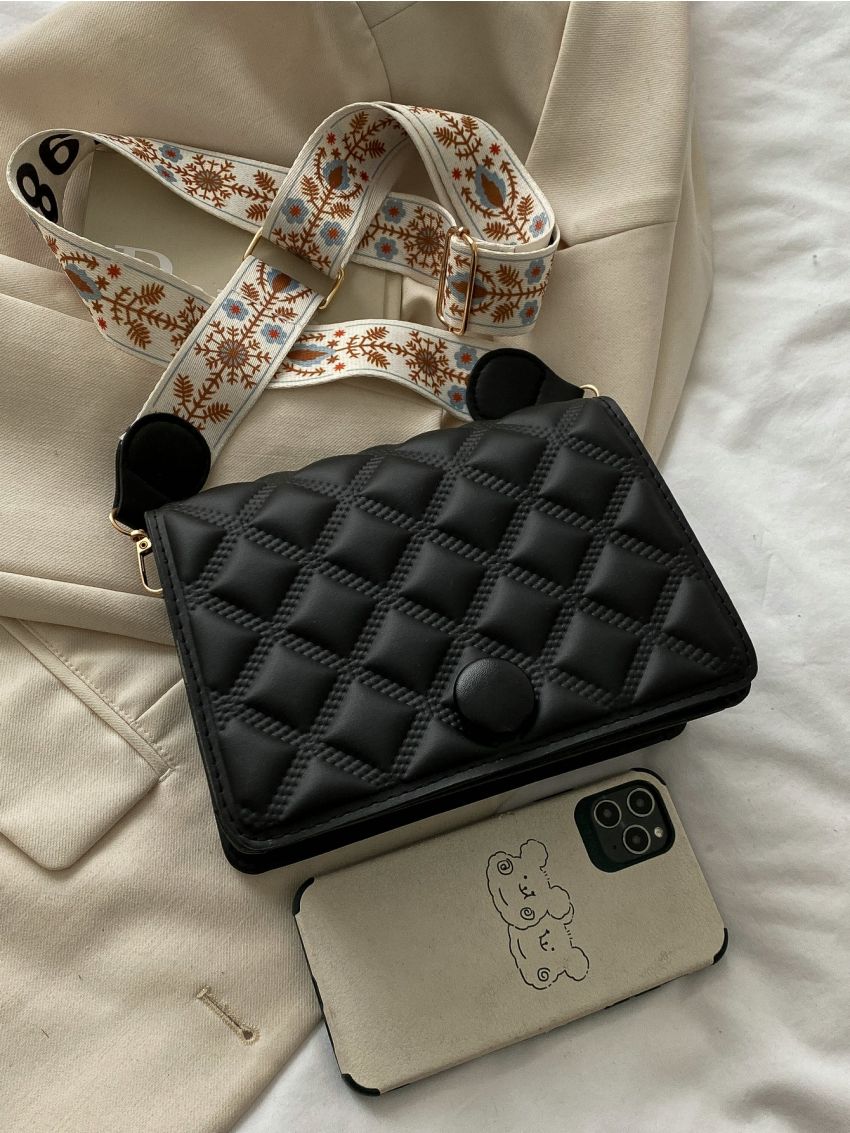 Mini Geometric Pattern Flap Square Bag