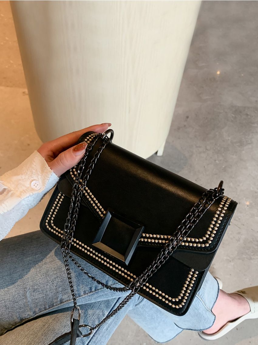Embroidery Trim Flap Square Bag