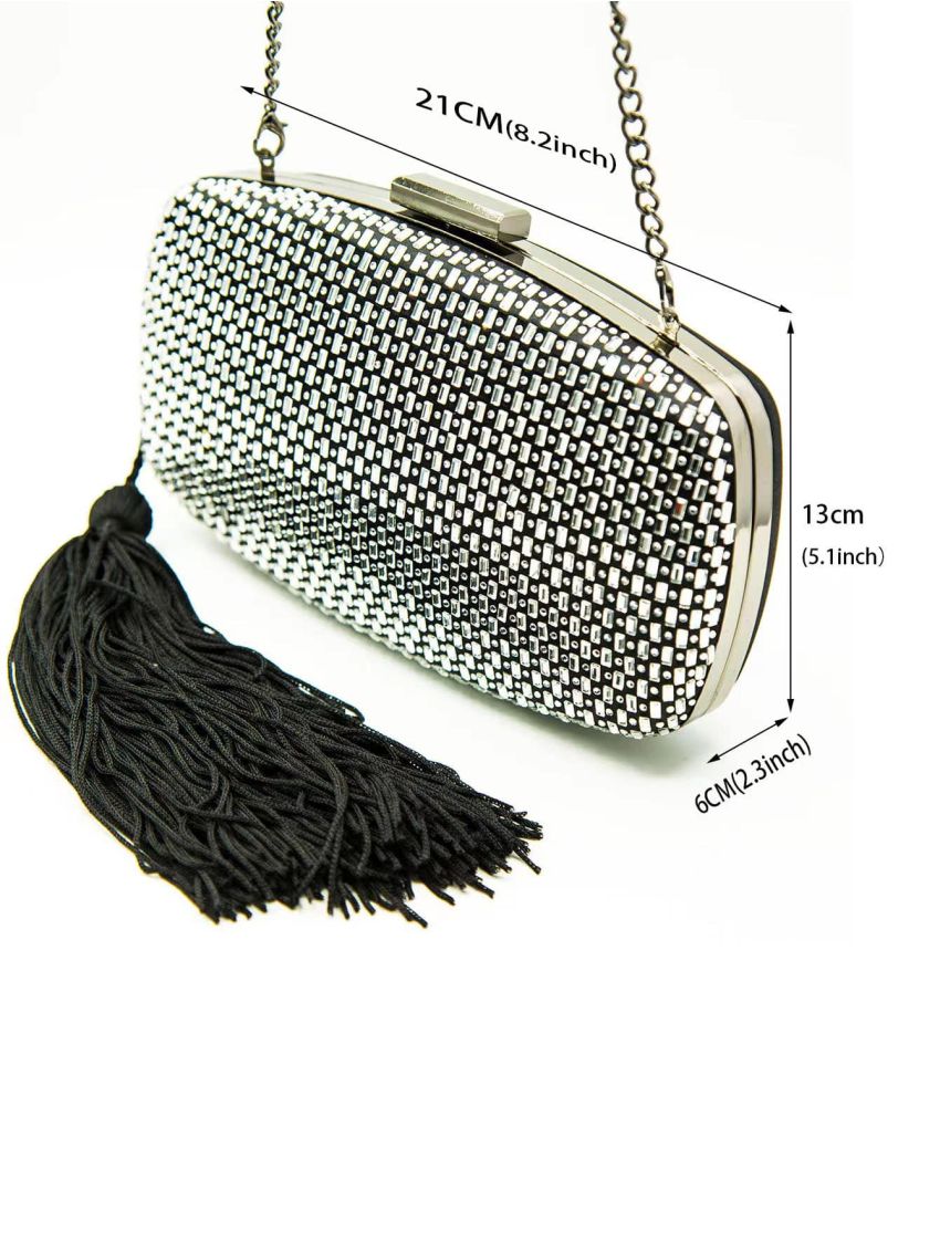 Metallic Tassel Decor Chain Box Bag