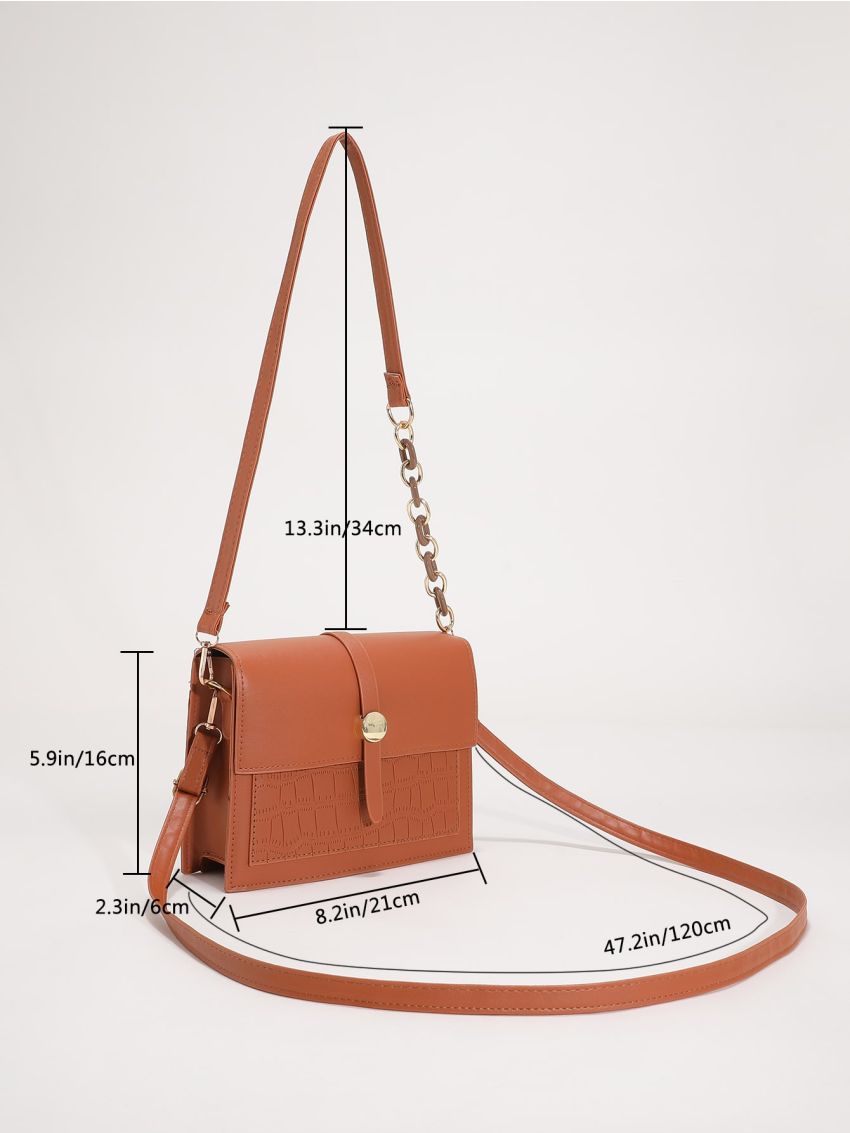 Crocodile Embossed Flap Square Bag