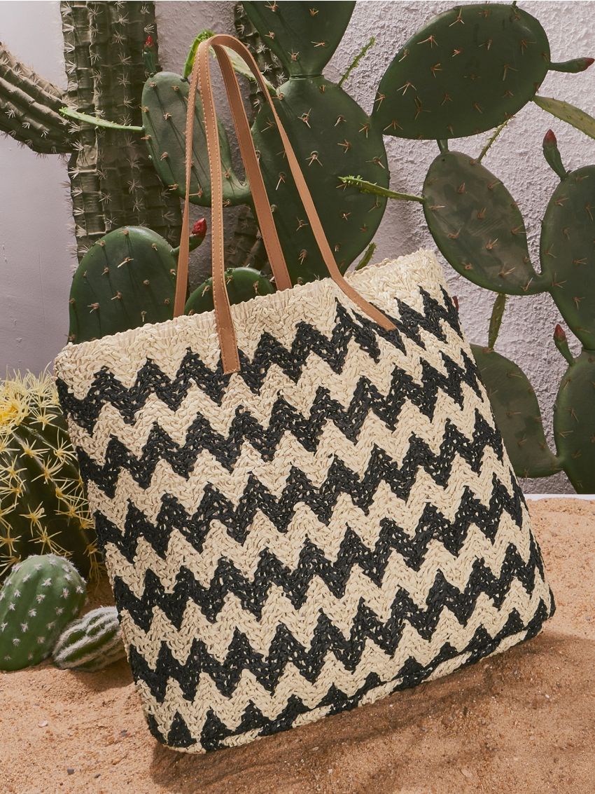 Colorblock Chevron Tote Bag