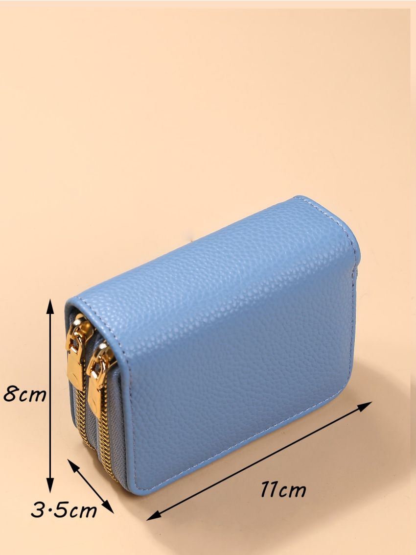 Litchi Embossed Zipper Around Card Holder