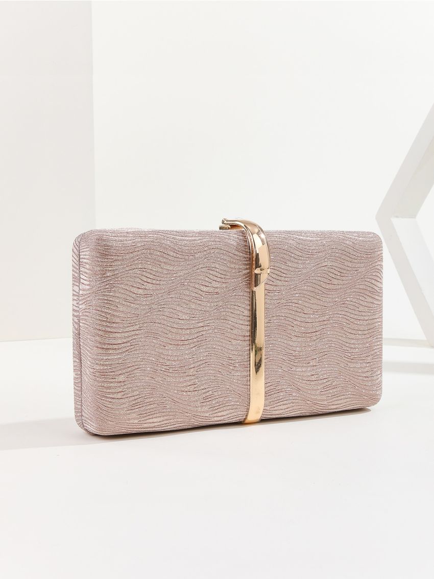 Glitter Decor Metal Detail Chain Box Bag