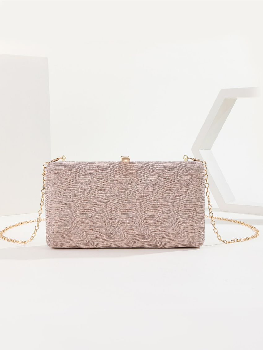 Glitter Decor Metal Detail Chain Box Bag