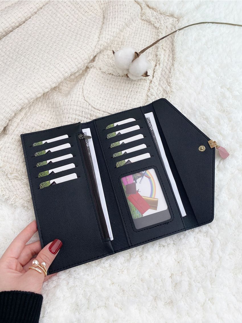 Colorblock Leaf Decor Long Wallet