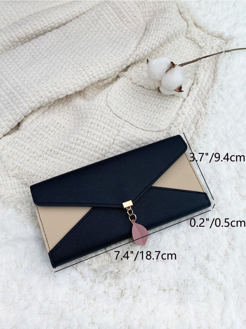 Colorblock Leaf Decor Long Wallet