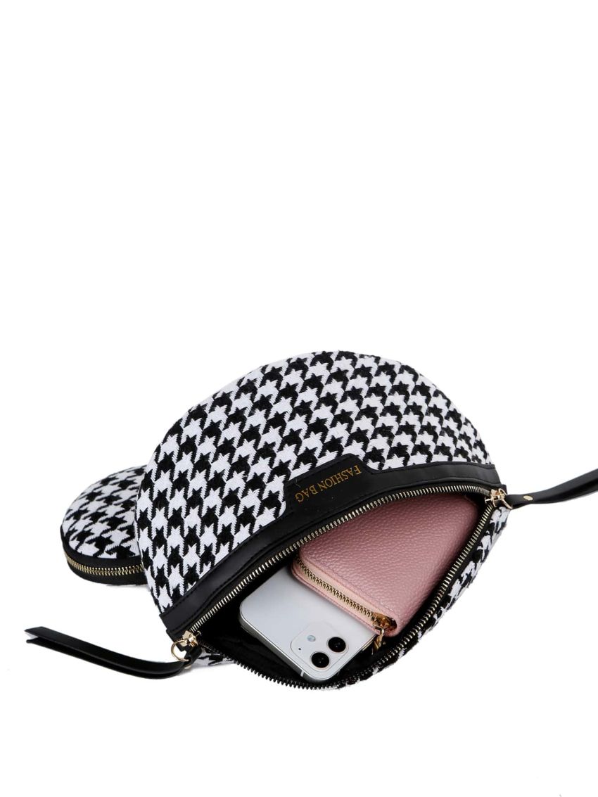 Houndstooth Graphic Saddle Bag With Coin Purse