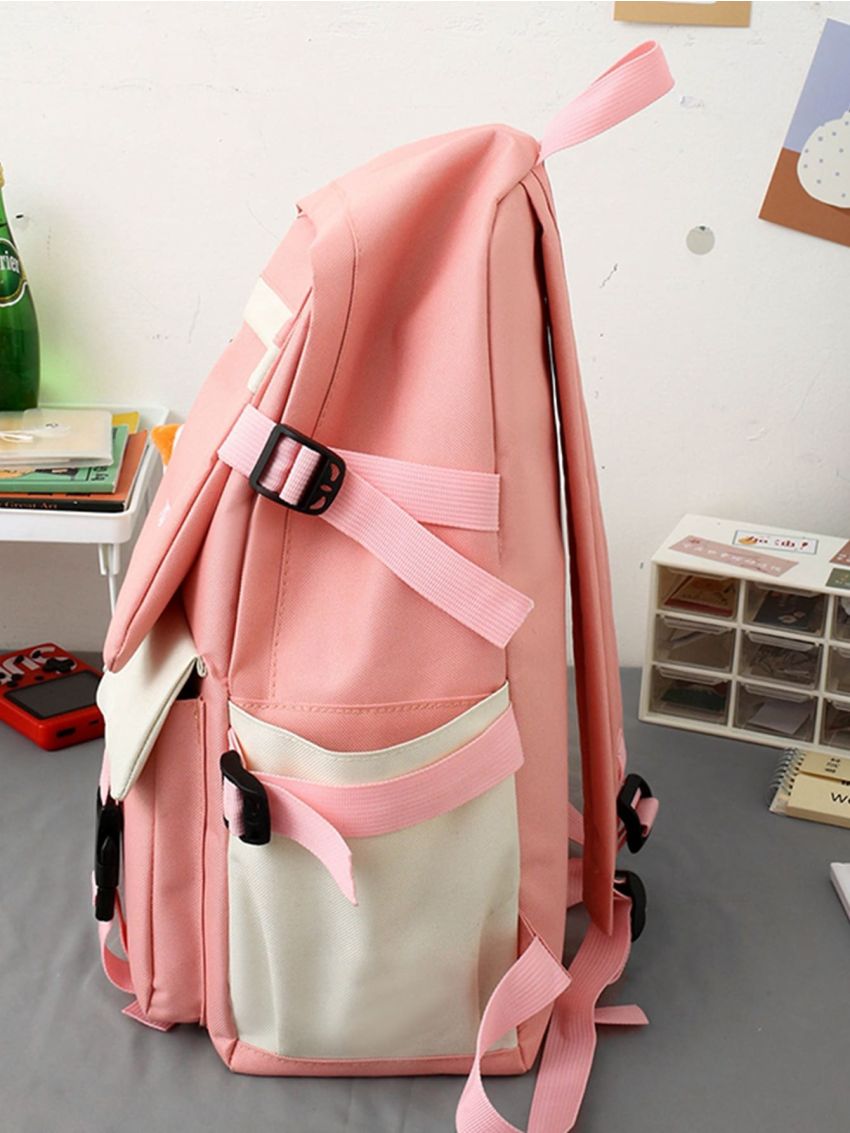 4Pcs Letter Graphic Pocket Front Backpack Set