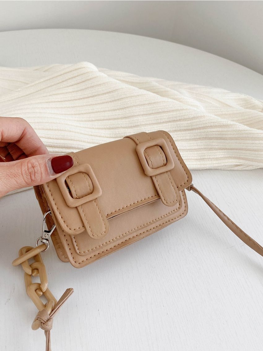 Mini Buckle Decor Flap Crossbody Bag