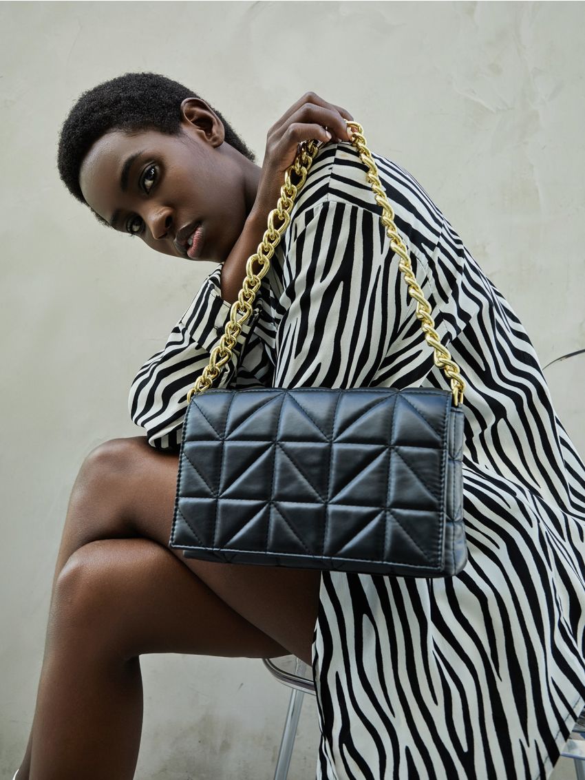 Minimalist Quilted Chain Decor Square Bag