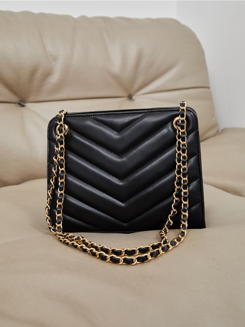 Quilted Pattern Chain Shoulder Tote Bag