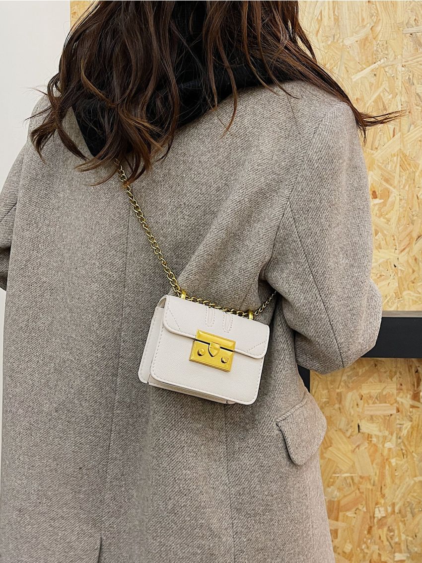 Mini Metallic Crocodile Embossed Flap Chain Square Bag