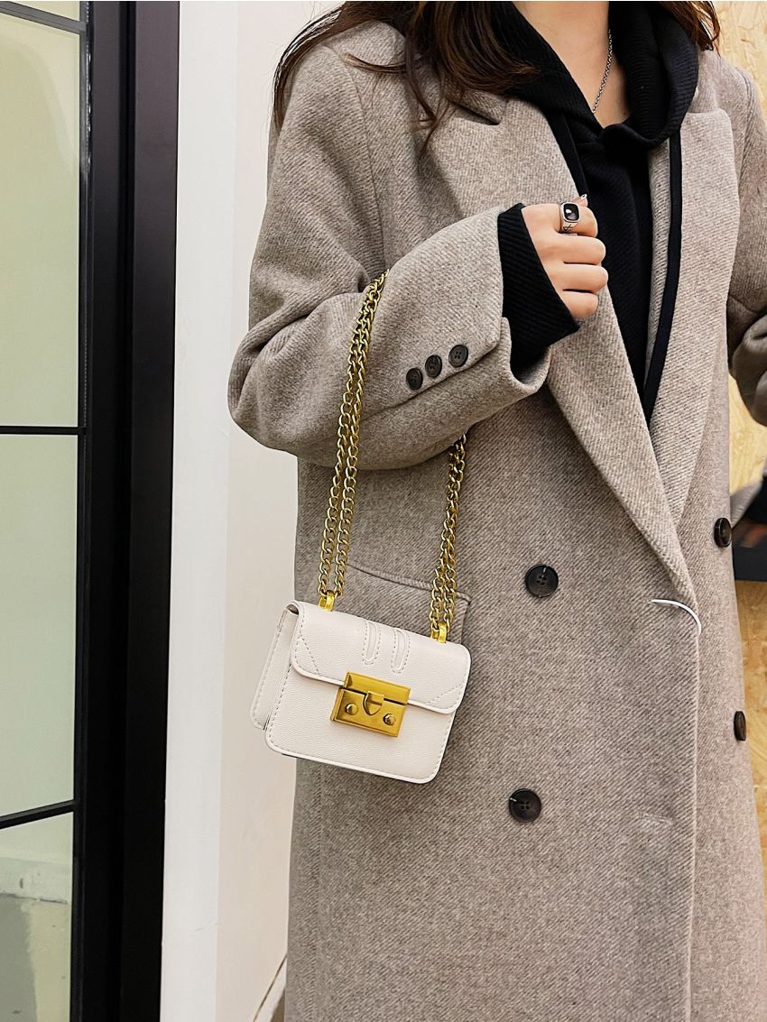 Mini Metallic Crocodile Embossed Flap Chain Square Bag