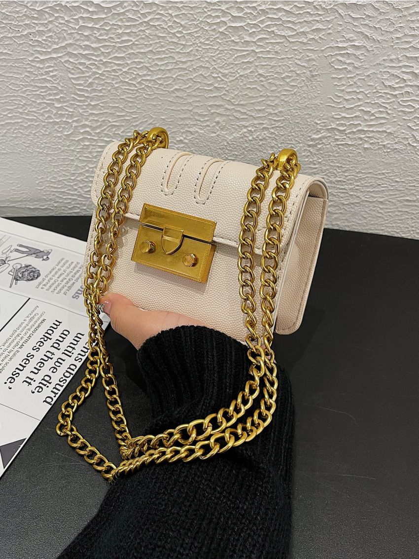 Mini Metallic Crocodile Embossed Flap Chain Square Bag