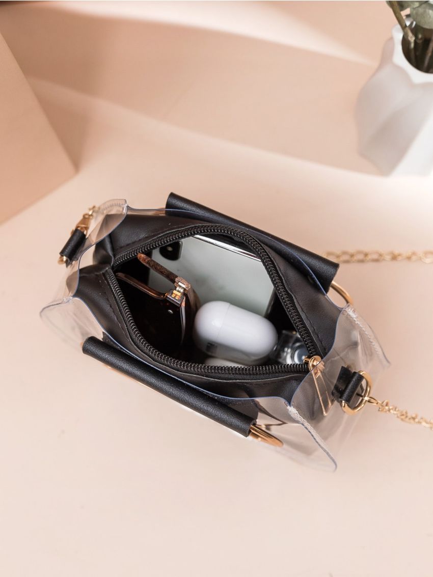 Mini Clear Chain Saddle Bag With Inner Pouch