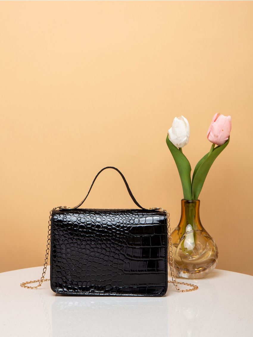 Mini Crocodile Embossed Chain Flap Square Bag