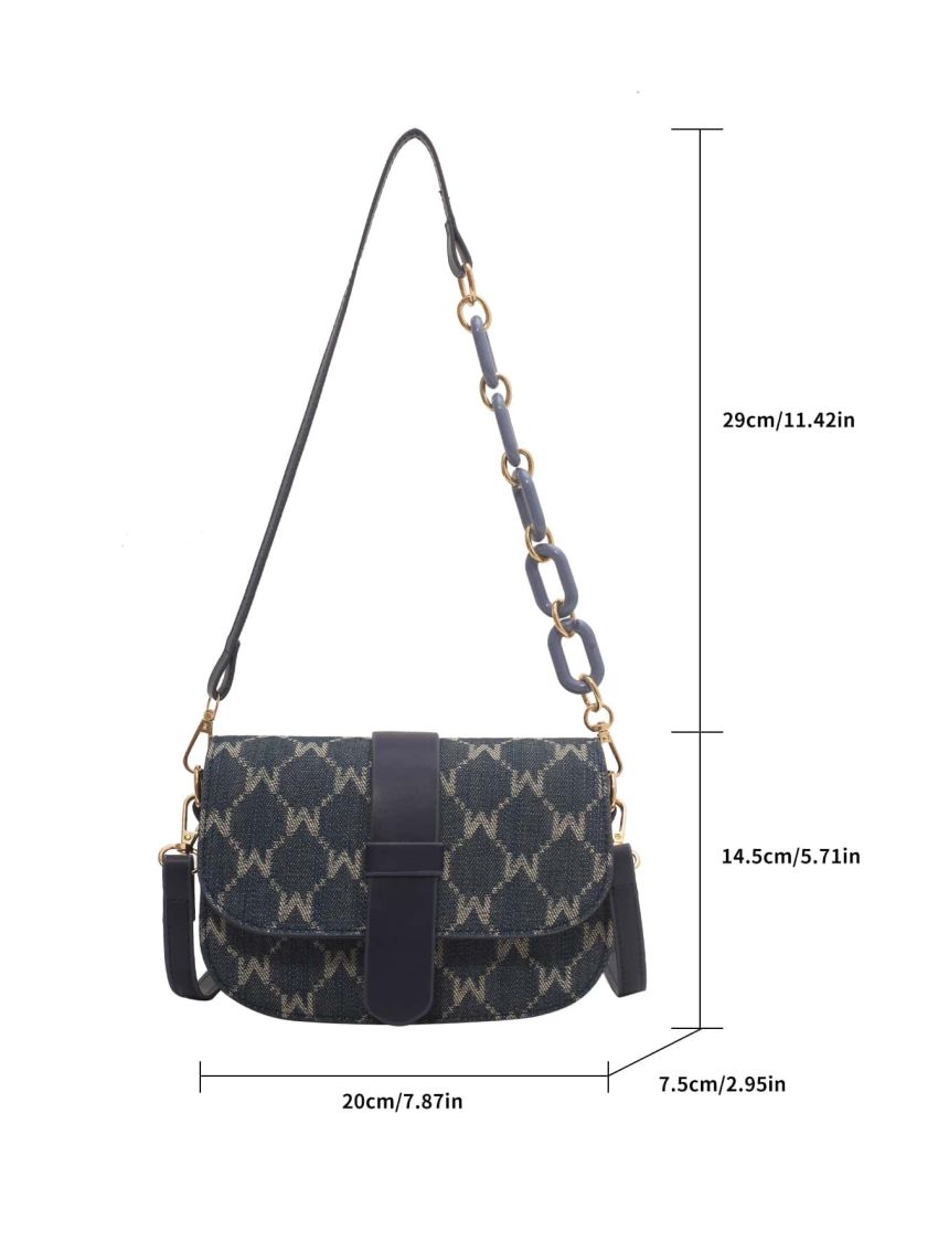 Letter Graphic Flap Chain Shoulder Bag