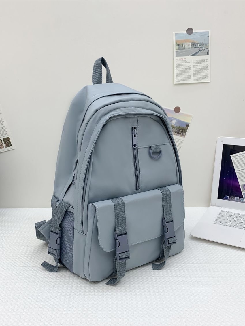 Buckle Decor Mesh Panel Waterproof Functional Backpack