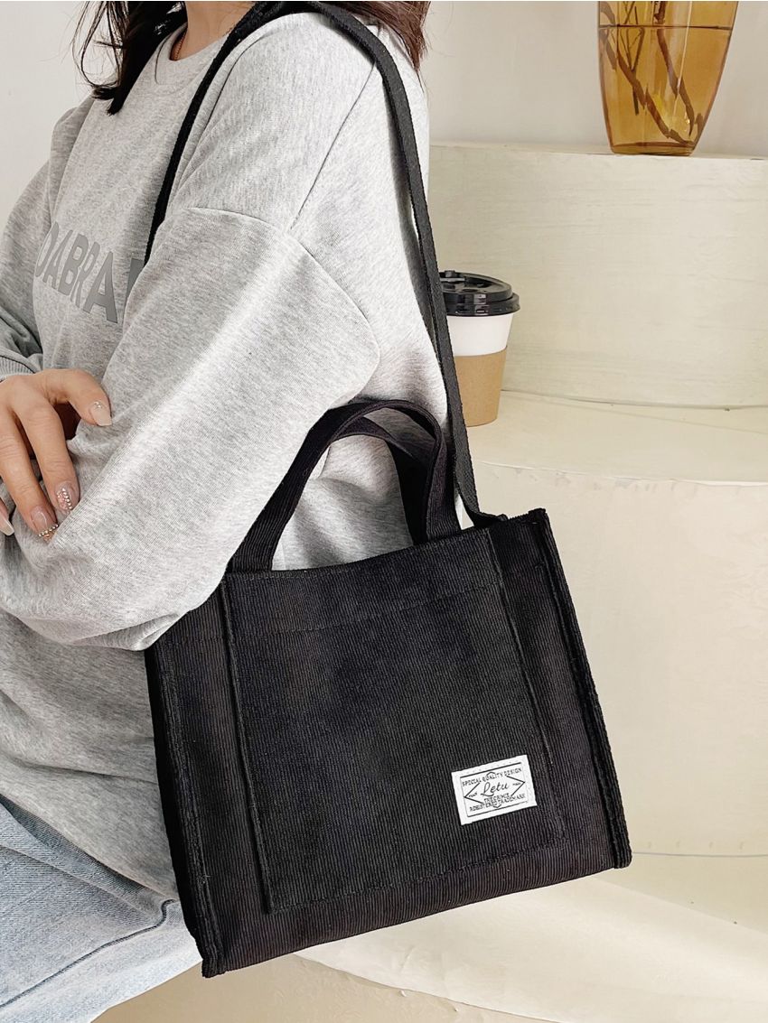 Letter Patch Top Handle Shopper Bag