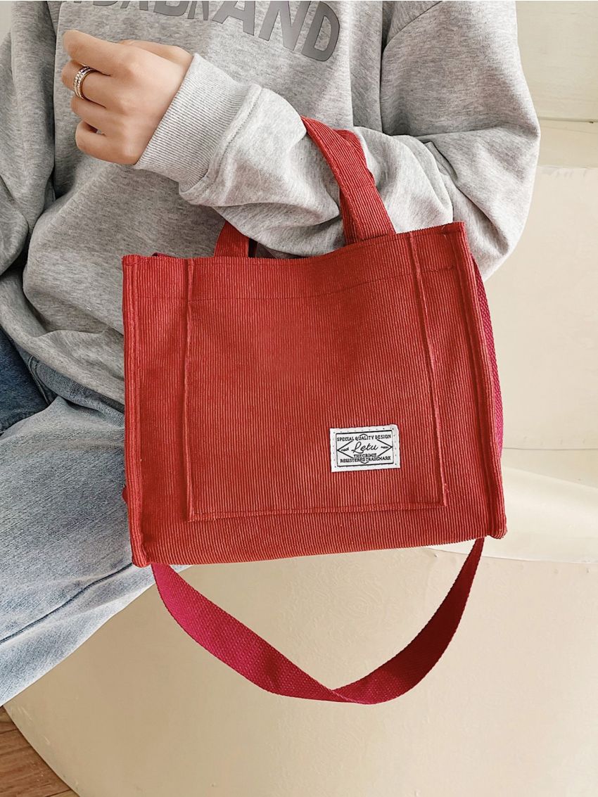Letter Patch Top Handle Shopper Bag