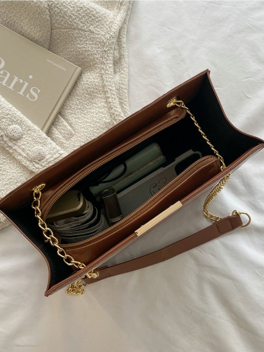 Quilted Pattern Chain Square Bag