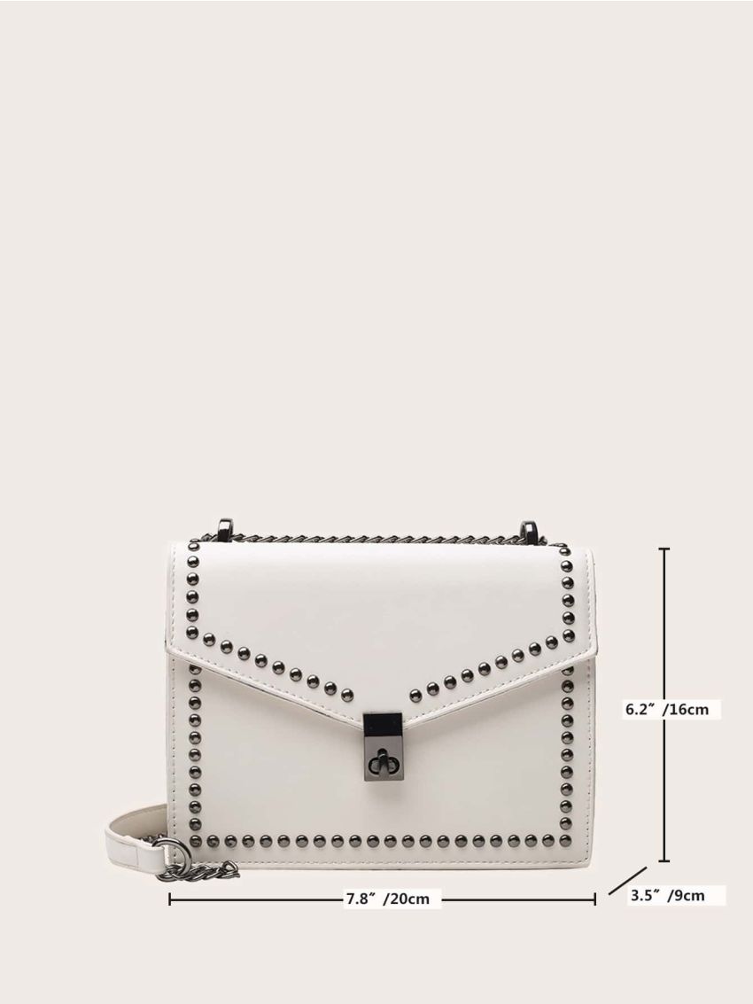 Studded Decor Chain Flap Square Bag