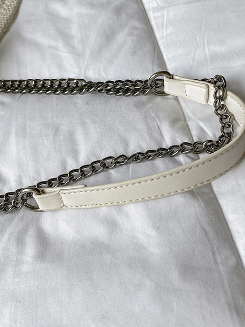 Studded Decor Chain Flap Square Bag