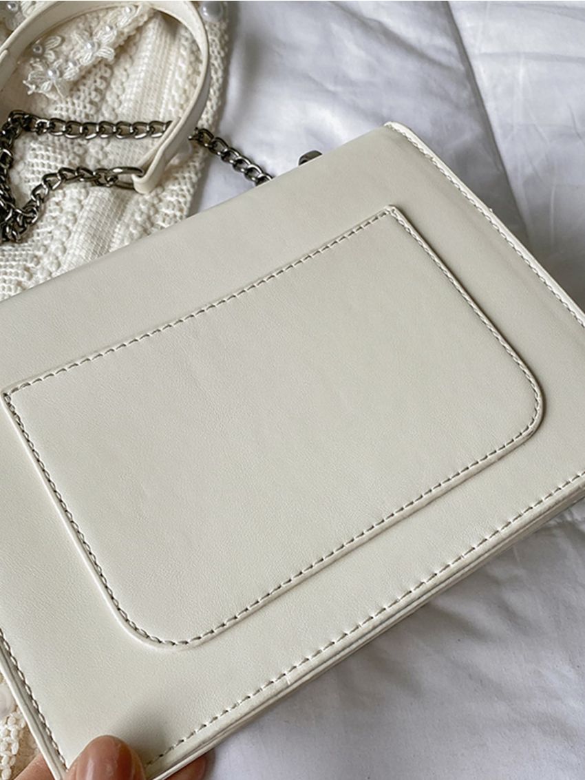 Studded Decor Chain Flap Square Bag