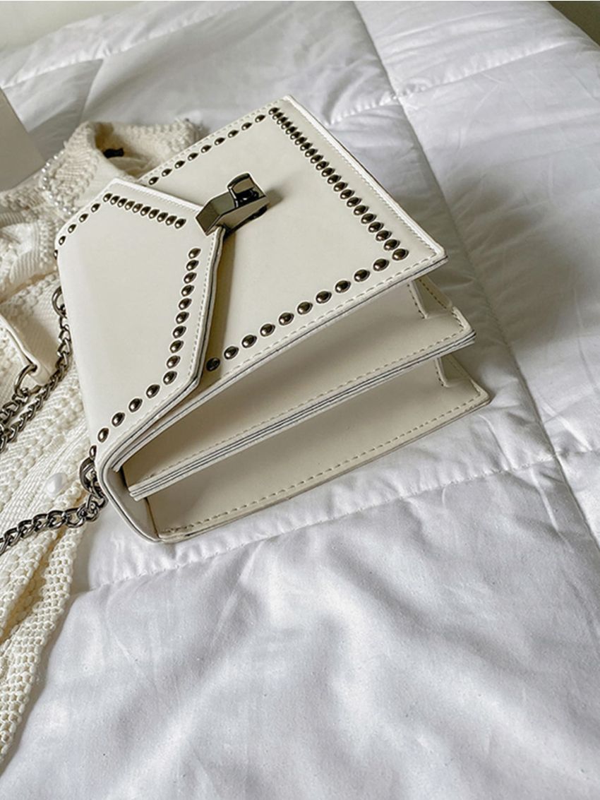 Studded Decor Chain Flap Square Bag