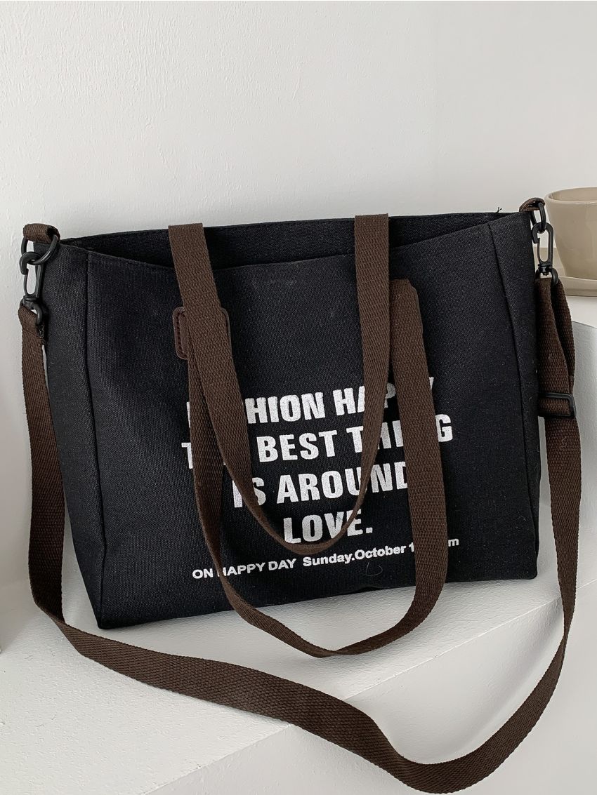 Slogan Graphic Shoulder Tote Bag