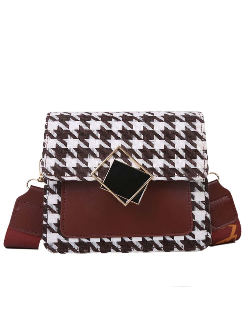 Mini Houndstooth Graphic Flap Square Bag