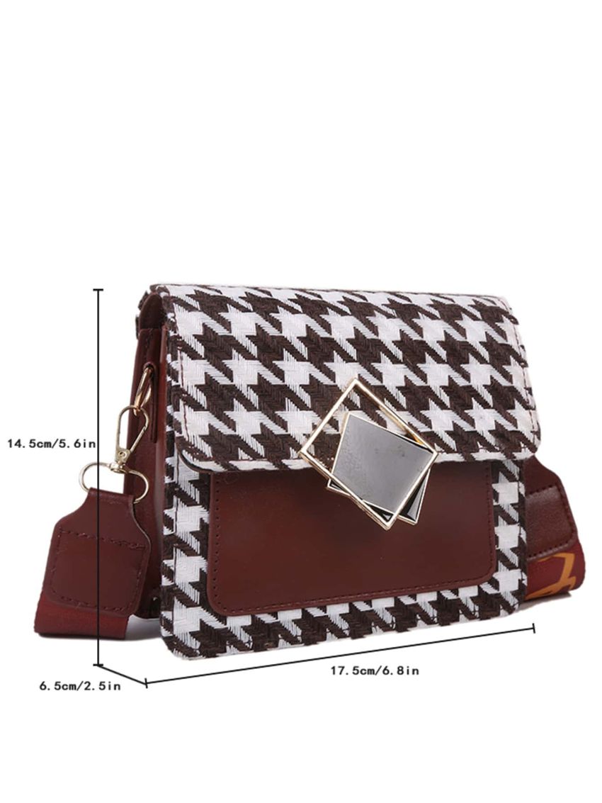 Mini Houndstooth Graphic Flap Square Bag