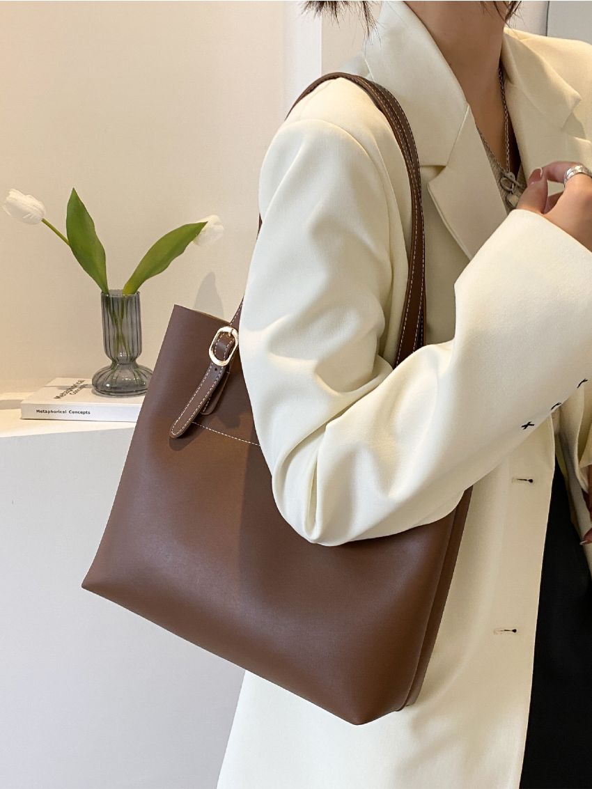 Minimalist Stitch Detail Shoulder Tote Bag