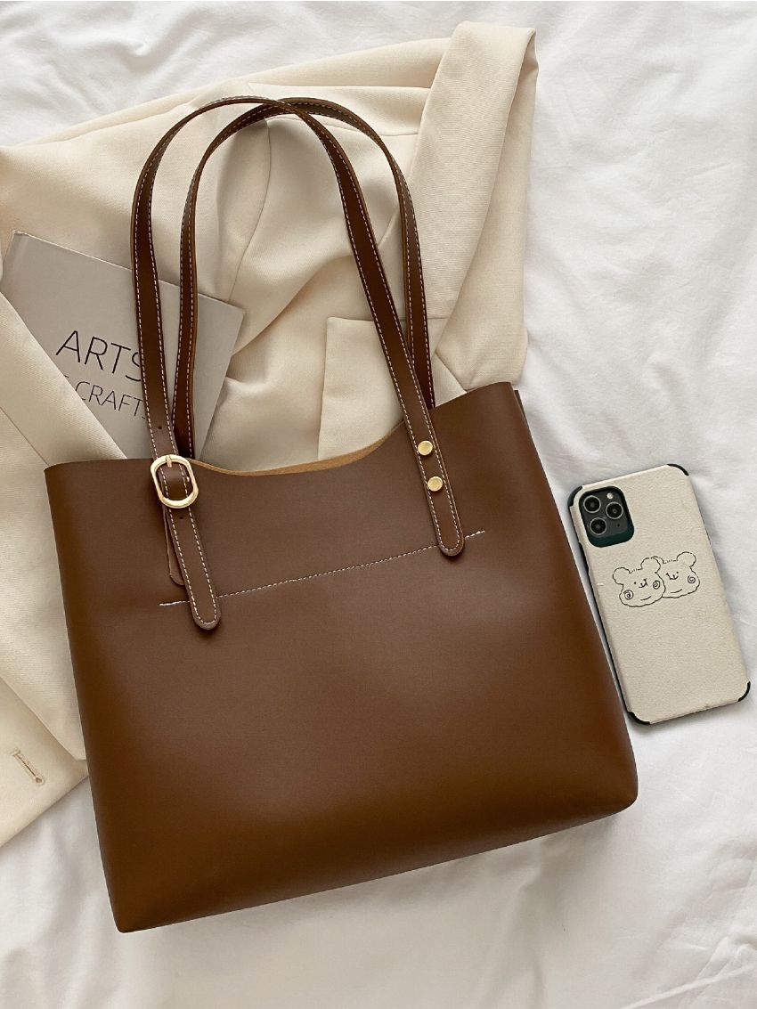 Minimalist Stitch Detail Shoulder Tote Bag