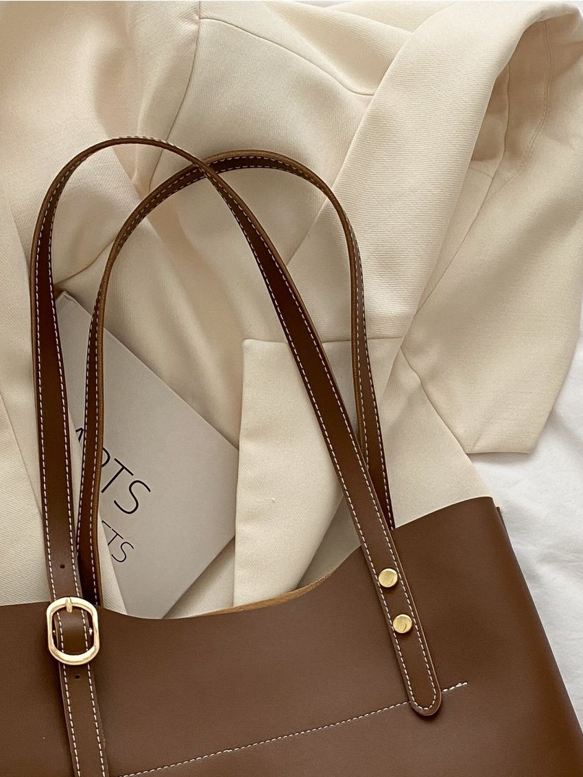 Minimalist Stitch Detail Shoulder Tote Bag