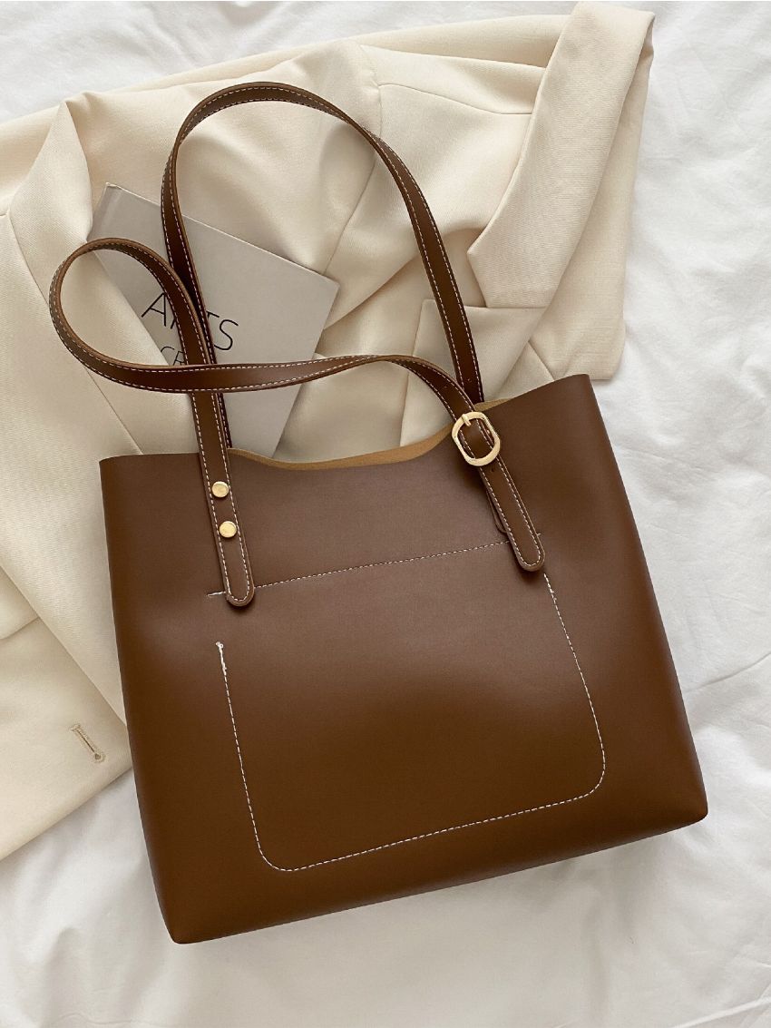 Minimalist Stitch Detail Shoulder Tote Bag