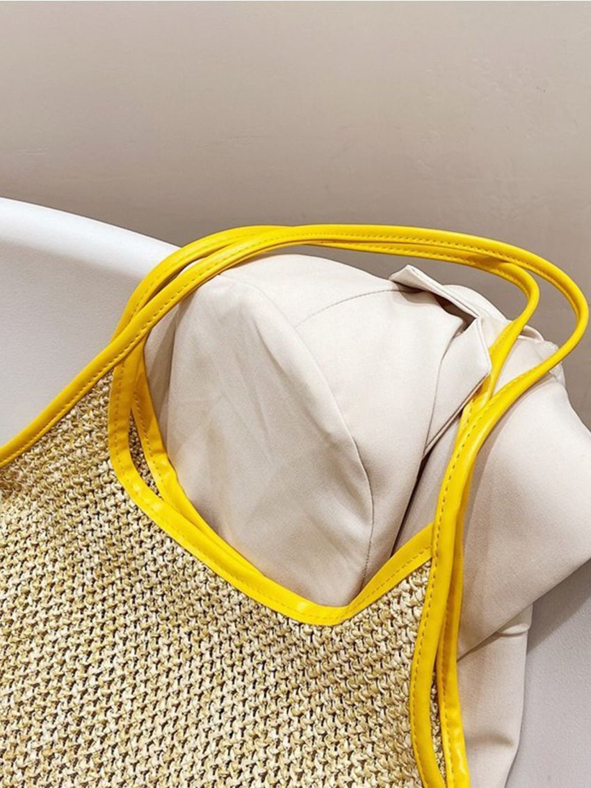 Contrast Binding Straw Bag