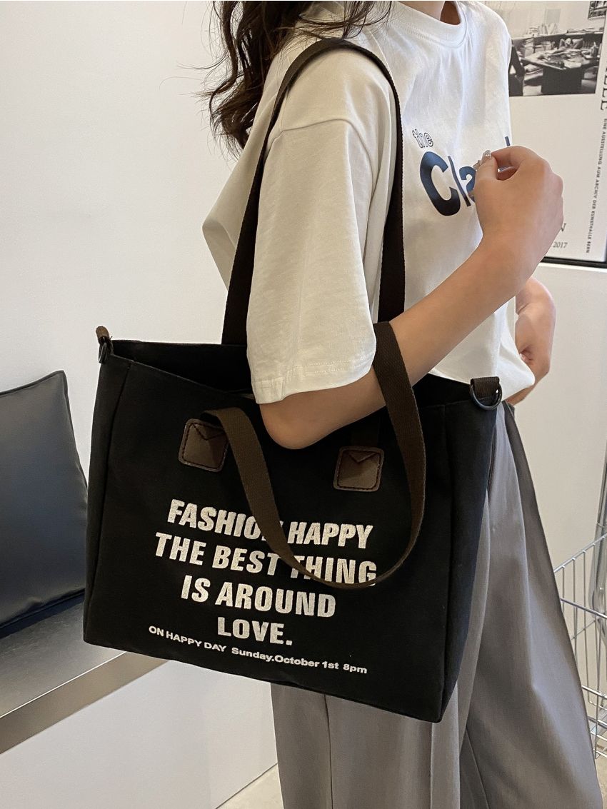 Slogan Graphic Shoulder Tote Bag
