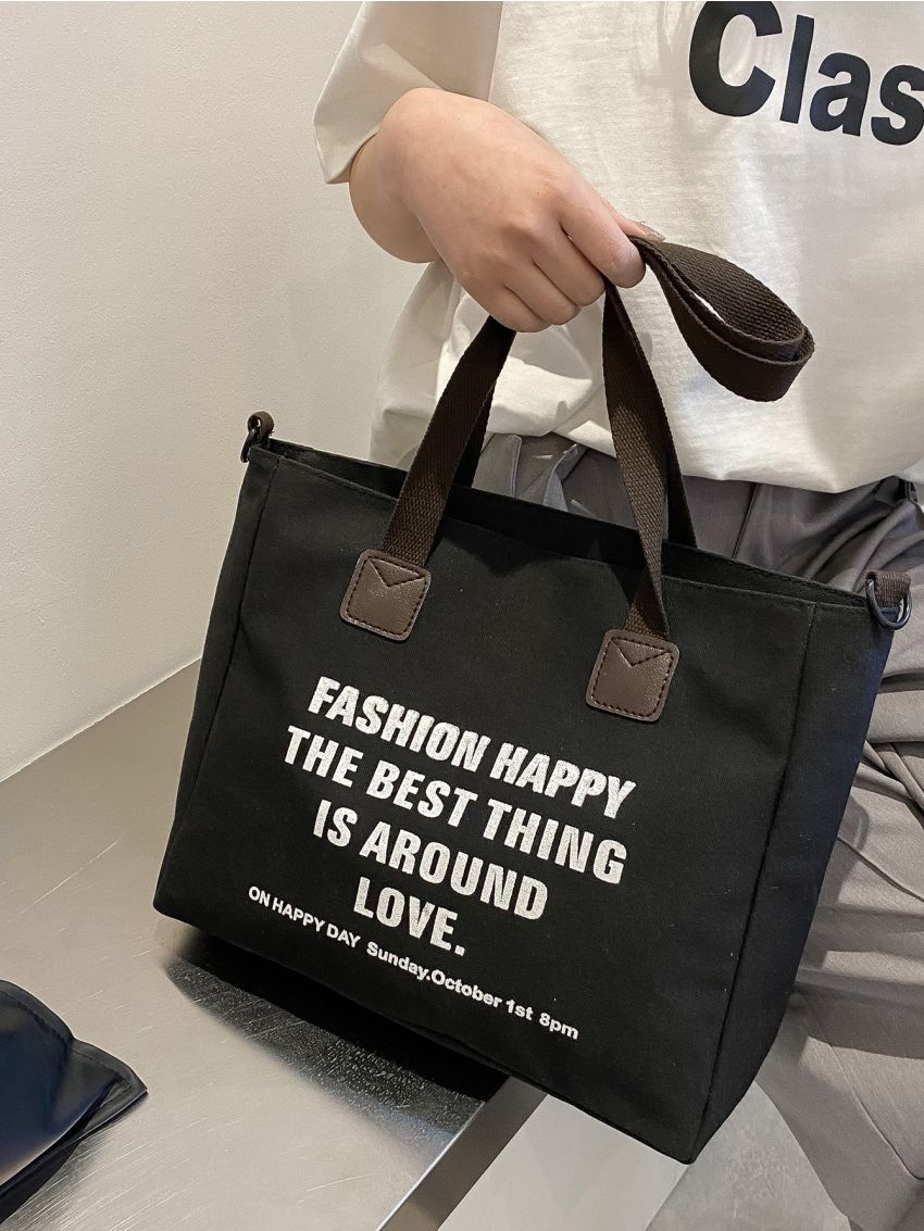 Slogan Graphic Shoulder Tote Bag