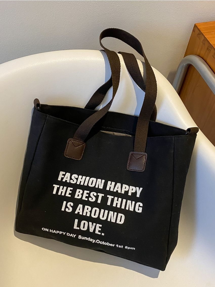 Slogan Graphic Shoulder Tote Bag