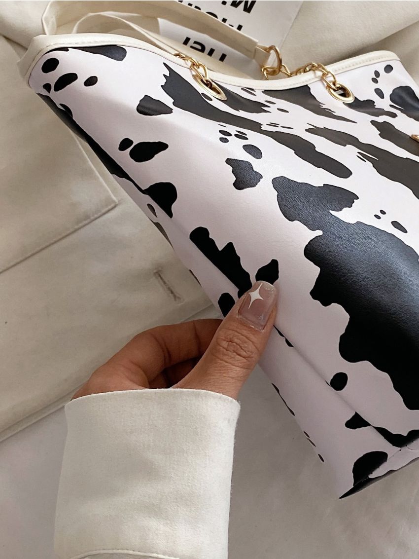 Cow Pattern Tassel Decor Tote Bag