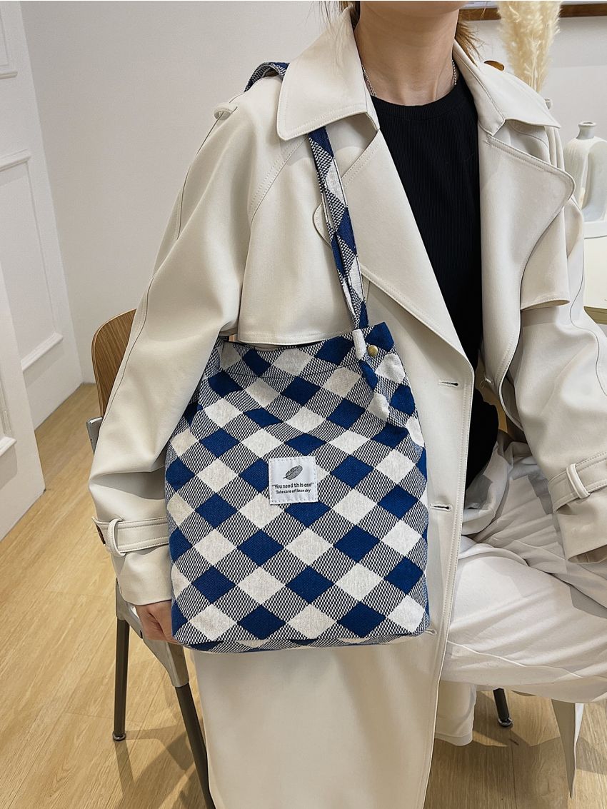 Letter Patch Colorblock Shopper Bag