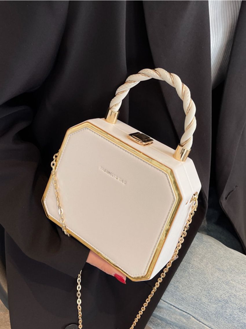 Mini Contrast Binding Chain Box Bag