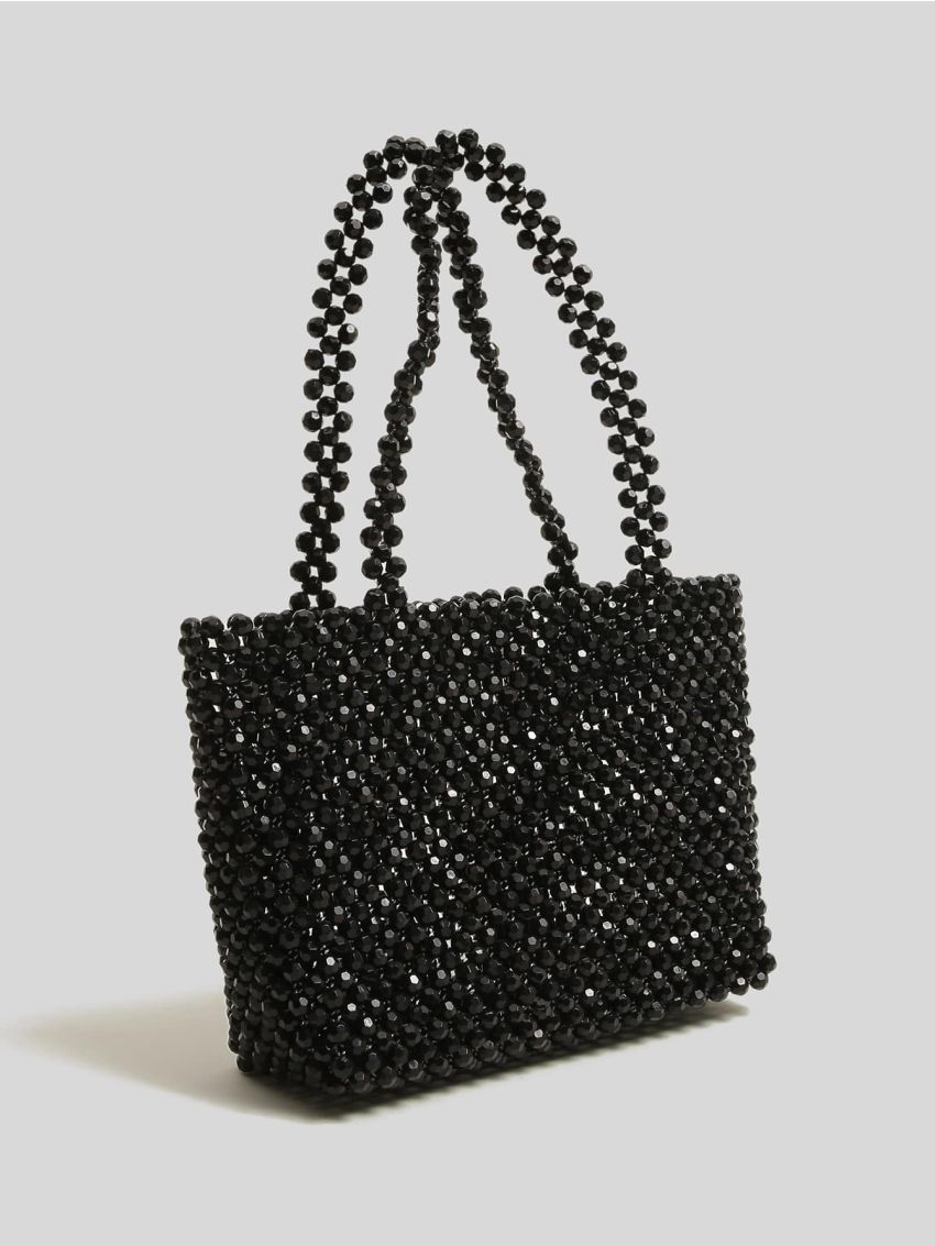 Allover Beaded Decor Bucket Bag
