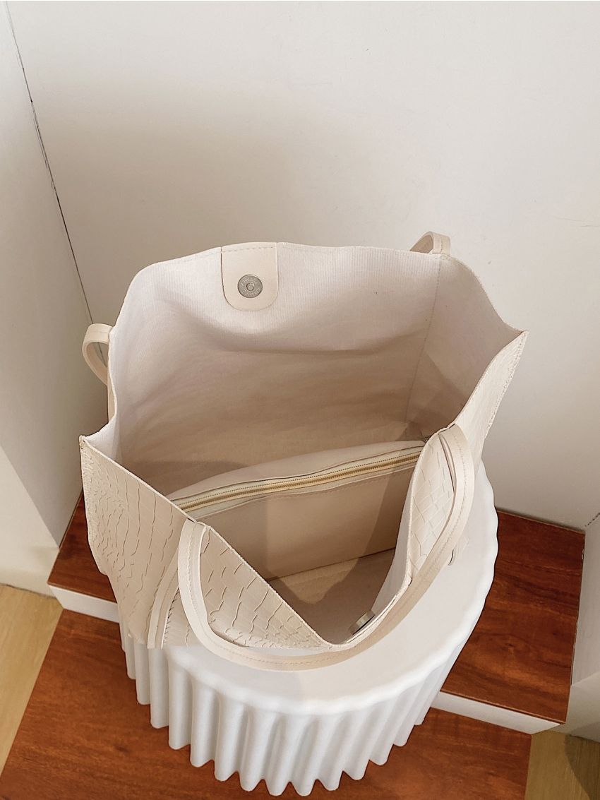 Crocodile Embossed Tote Bag With Inner Pouch
