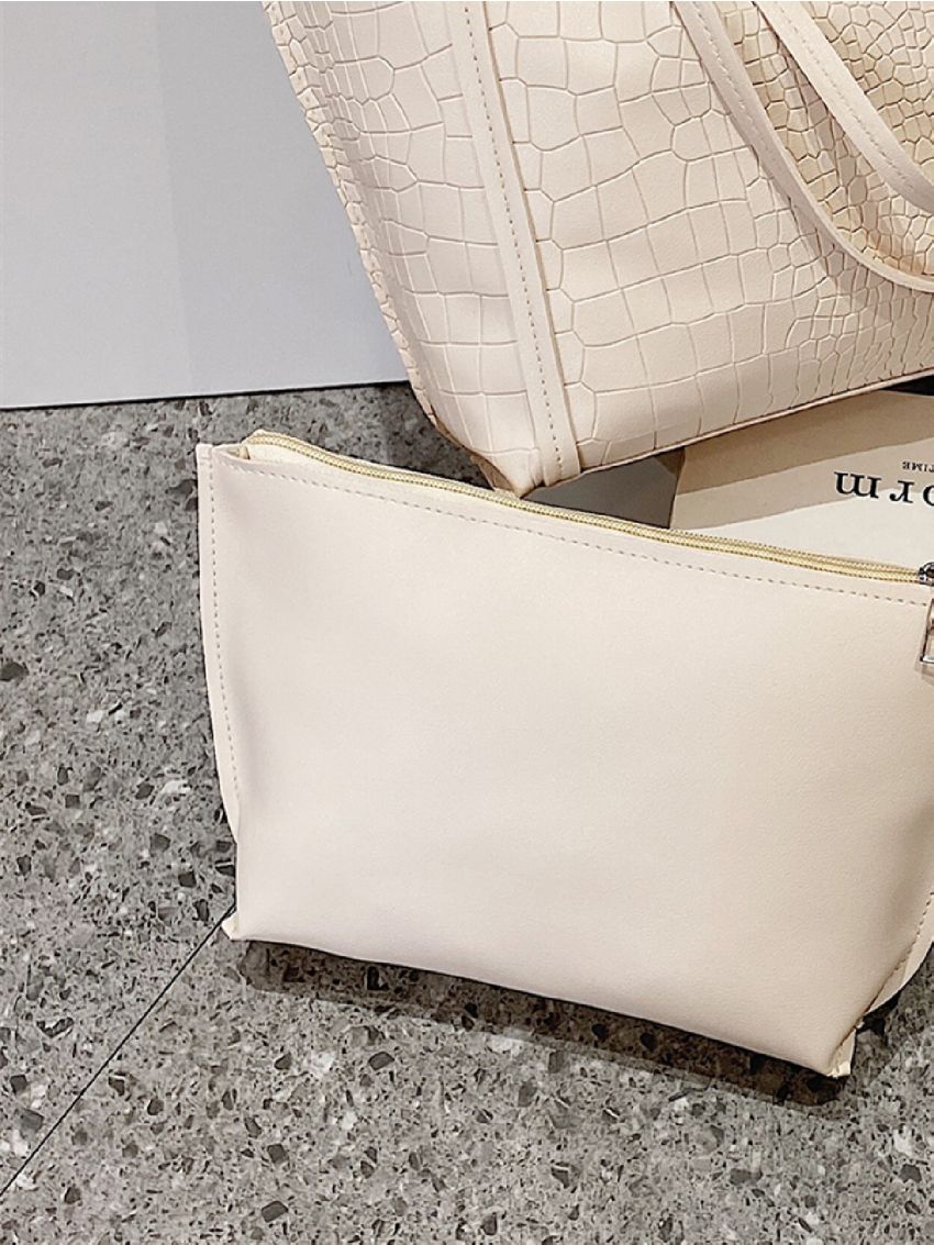 Crocodile Embossed Tote Bag With Inner Pouch