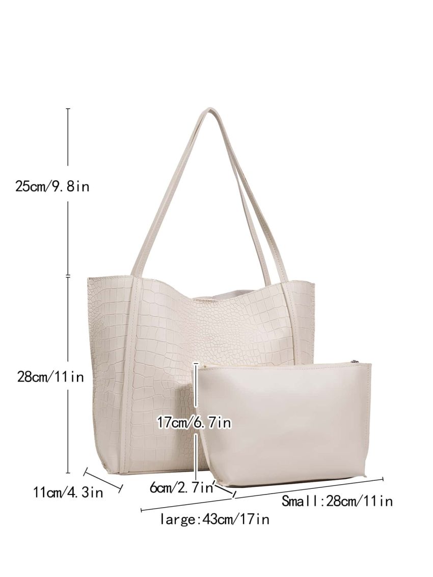 Crocodile Embossed Tote Bag With Inner Pouch